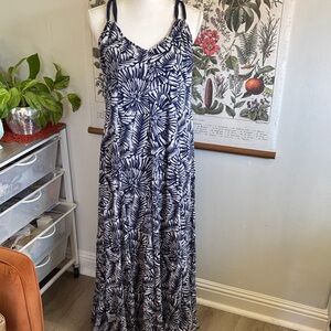 Garnet Hill Blue and White Patterned Cotton Maxi Dress XS